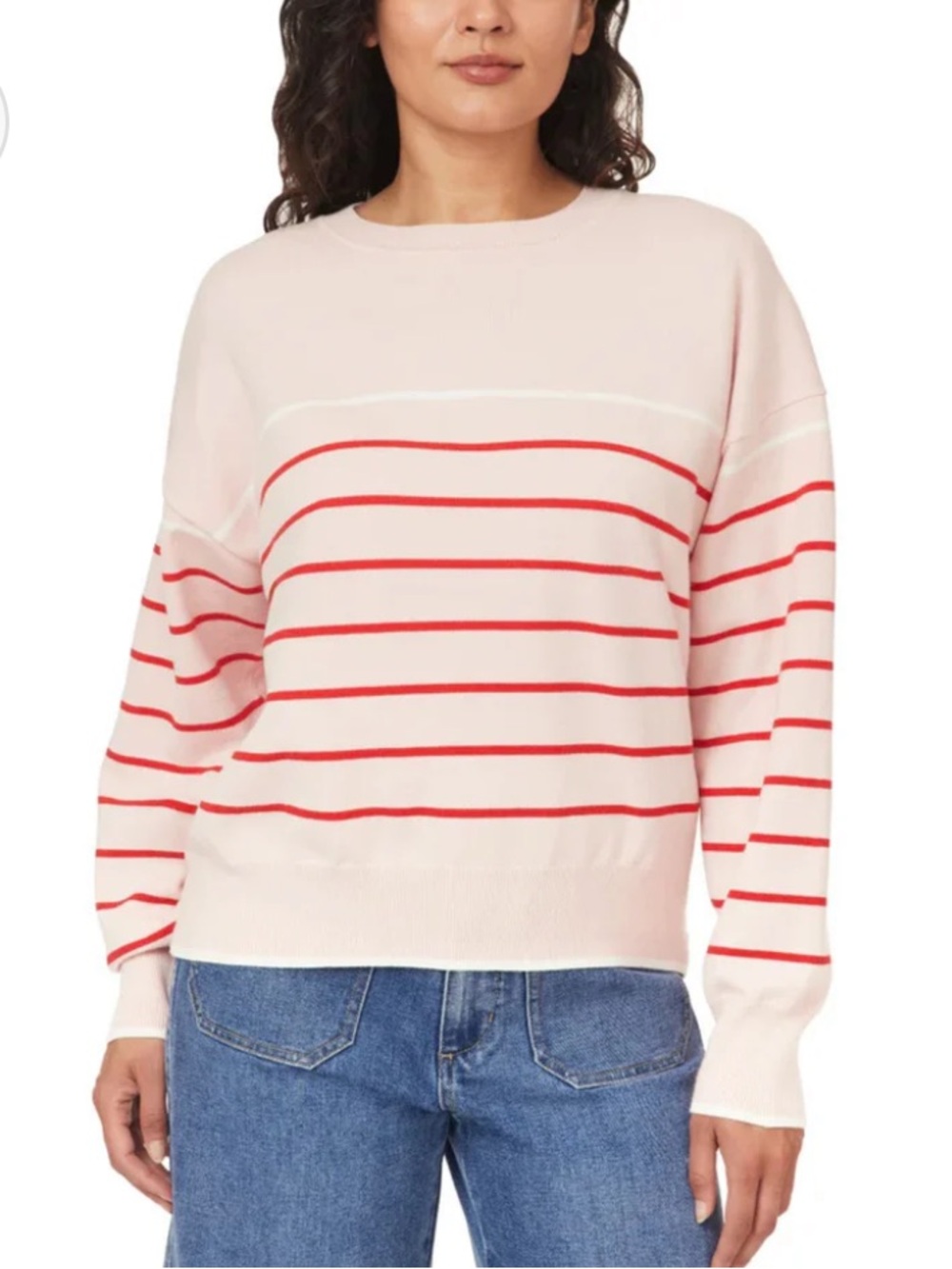 Scotch & Soda light pink Crewneck Sweater with Red Stripes